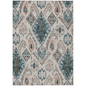 HomeRoots 9' Moroccan-Inspired Area Rug for Indoor and Outdoor Use in Stylish Beige, Teal Blue & Copper Tones 9' X 12' 586430