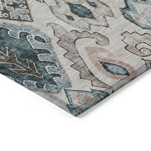 Homeroots 3' Stylish Beige Teal Blue Copper Moroccan Washable Area Rug For Indoor And Outdoor Use 10' X 14' Polyester 586431