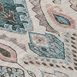 Homeroots 3' Stylish Beige Teal Blue Copper Moroccan Washable Area Rug For Indoor And Outdoor Use 10' X 14' Polyester 586431