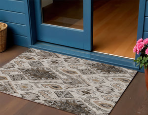 Homeroots 3' Stylish Beige Teal Blue Copper Moroccan Washable Area Rug For Indoor And Outdoor Use 3' X 5' Polyester 586432
