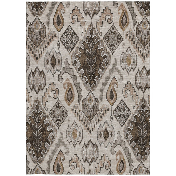 Homeroots 3' Stylish Beige Teal Blue Copper Moroccan Washable Area Rug For Indoor And Outdoor Use 3' X 5' Polyester 586432