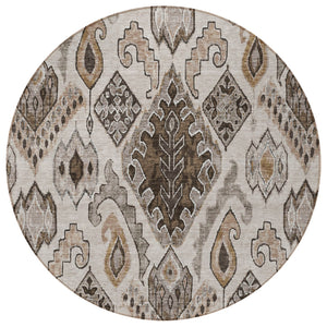 Homeroots 3' Stylish Beige Teal Blue Copper Moroccan Washable Area Rug For Indoor And Outdoor Use 8' Round Polyester 586434