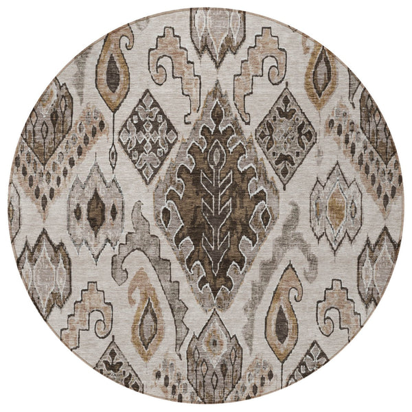Homeroots 3' Stylish Beige Teal Blue Copper Moroccan Washable Area Rug For Indoor And Outdoor Use 8' Round Polyester 586434