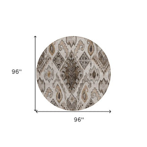 Homeroots 3' Stylish Beige Teal Blue Copper Moroccan Washable Area Rug For Indoor And Outdoor Use 8' Round Polyester 586434