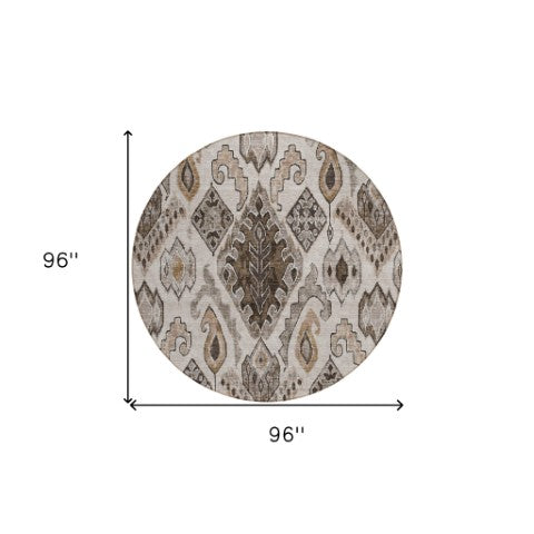 Homeroots 3' Stylish Beige Teal Blue Copper Moroccan Washable Area Rug For Indoor And Outdoor Use 8' Round Polyester 586434