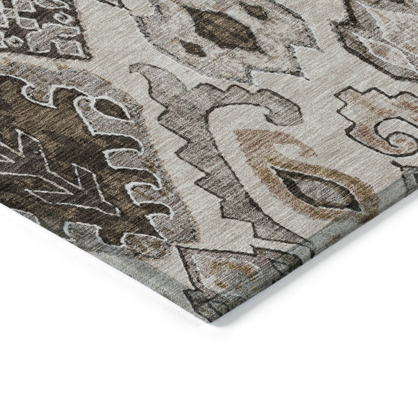 Homeroots 3' Stylish Beige Teal Blue Copper Moroccan Washable Area Rug For Indoor And Outdoor Use 8' X 10' Polyester 586435