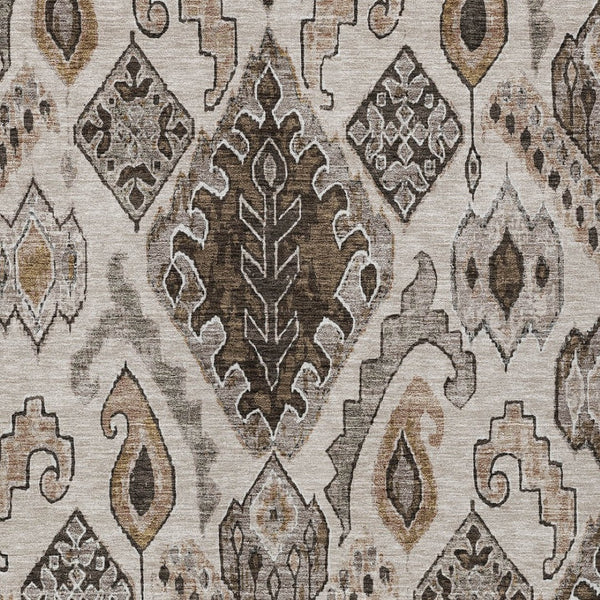 Homeroots 3' Stylish Beige Teal Blue Copper Moroccan Washable Area Rug For Indoor And Outdoor Use 8' X 10' Polyester 586435