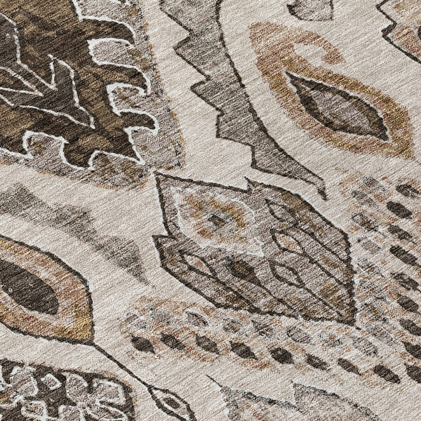 Homeroots 3' Stylish Beige Teal Blue Copper Moroccan Washable Area Rug For Indoor And Outdoor Use 8' X 10' Polyester 586435