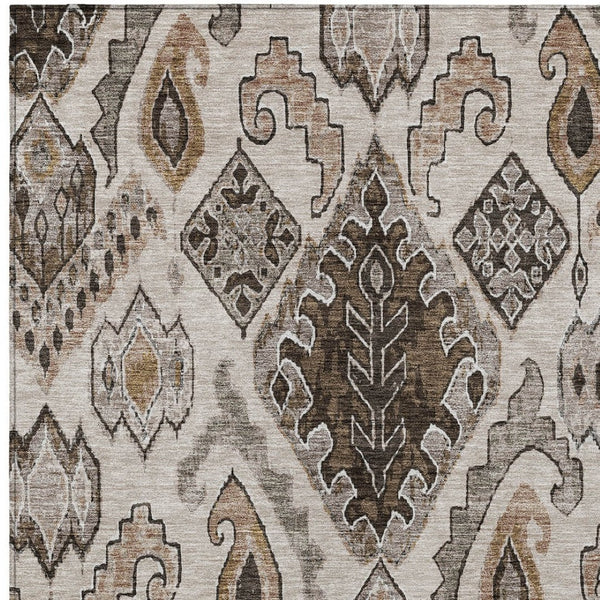 Homeroots 3' Stylish Beige Teal Blue Copper Moroccan Washable Area Rug For Indoor And Outdoor Use 9' X 12' Polyester 586436