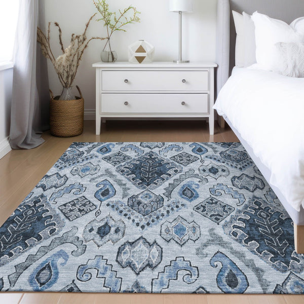 Homeroots 3' Stylish Beige Teal Blue Copper Moroccan Washable Area Rug For Indoor And Outdoor Use 3' X 5' Polyester 586438