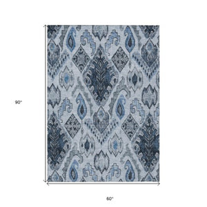 Homeroots 3' Stylish Beige Teal Blue Copper Moroccan Washable Area Rug For Indoor And Outdoor Use 5' X 8' Polyester 586439