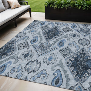 Homeroots 3' Stylish Beige Teal Blue Copper Moroccan Washable Area Rug For Indoor And Outdoor Use 5' X 8' Polyester 586439