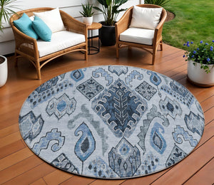 Homeroots 3' Stylish Beige Teal Blue Copper Moroccan Washable Area Rug For Indoor And Outdoor Use 8' Round Polyester 586440