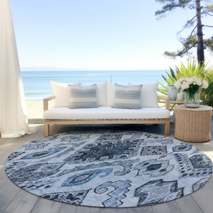 Homeroots 3' Stylish Beige Teal Blue Copper Moroccan Washable Area Rug For Indoor And Outdoor Use 8' Round Polyester 586440