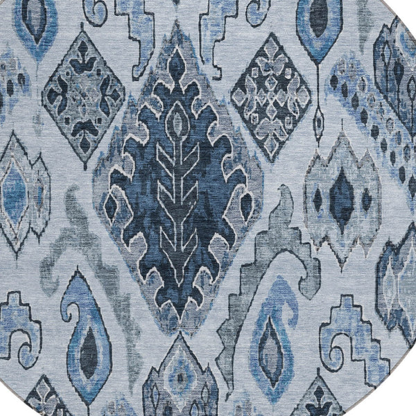 Homeroots 3' Stylish Beige Teal Blue Copper Moroccan Washable Area Rug For Indoor And Outdoor Use 8' Round Polyester 586440