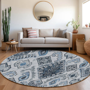 Homeroots 3' Stylish Beige Teal Blue Copper Moroccan Washable Area Rug For Indoor And Outdoor Use 8' Round Polyester 586440