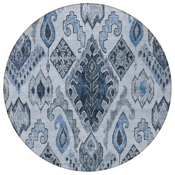 Homeroots 3' Stylish Beige Teal Blue Copper Moroccan Washable Area Rug For Indoor And Outdoor Use 8' Round Polyester 586440