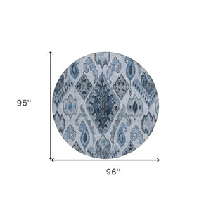 Homeroots 3' Stylish Beige Teal Blue Copper Moroccan Washable Area Rug For Indoor And Outdoor Use 8' Round Polyester 586440