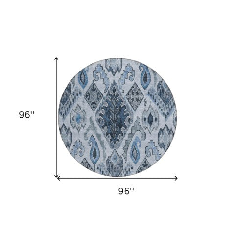 Homeroots 3' Stylish Beige Teal Blue Copper Moroccan Washable Area Rug For Indoor And Outdoor Use 8' Round Polyester 586440