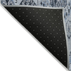 Homeroots 3' Stylish Beige Teal Blue Copper Moroccan Washable Area Rug For Indoor And Outdoor Use 8' X 10' Polyester 586441