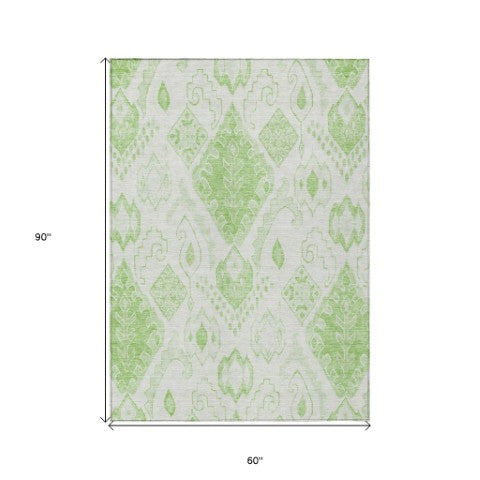 Homeroots 3' Inviting Artichoke Green Mint Ivory Moroccan Washable Area Rug For Indoor & Outdoor Spaces 5' X 8' Polyester 586445