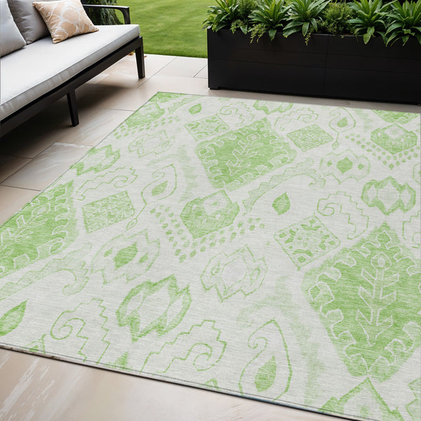 Homeroots 3' Inviting Artichoke Green Mint Ivory Moroccan Washable Area Rug For Indoor & Outdoor Spaces 5' X 8' Polyester 586445