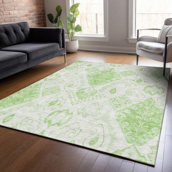 Homeroots 3' Inviting Artichoke Green Mint Ivory Moroccan Washable Area Rug For Indoor & Outdoor Spaces 5' X 8' Polyester 586445