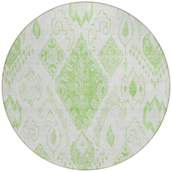 Homeroots 3' Inviting Artichoke Green Mint Ivory Moroccan Washable Area Rug For Indoor & Outdoor Spaces 8' Round Polyester 586446