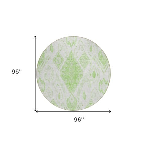 Homeroots 3' Inviting Artichoke Green Mint Ivory Moroccan Washable Area Rug For Indoor & Outdoor Spaces 8' Round Polyester 586446