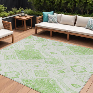 Homeroots 3' Inviting Artichoke Green Mint Ivory Moroccan Washable Area Rug For Indoor & Outdoor Spaces 9' X 12' Polyester 586448