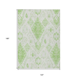 Homeroots 3' Inviting Artichoke Green Mint Ivory Moroccan Washable Area Rug For Indoor & Outdoor Spaces 10' X 14' Polyester 586449