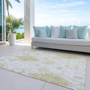 Homeroots 3' Inviting Artichoke Green Mint Ivory Moroccan Washable Area Rug For Indoor & Outdoor Spaces 3' X 5' Polyester 586450