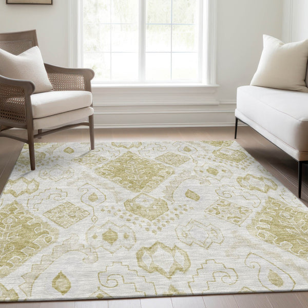 Homeroots 3' Inviting Artichoke Green Mint Ivory Moroccan Washable Area Rug For Indoor & Outdoor Spaces 3' X 5' Polyester 586450