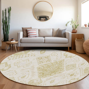 Homeroots 3' Inviting Artichoke Green Mint Ivory Moroccan Washable Area Rug For Indoor & Outdoor Spaces 8' Round Polyester 586452