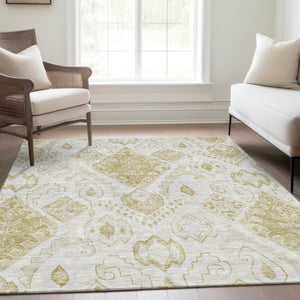 Homeroots 3' Inviting Artichoke Green Mint Ivory Moroccan Washable Area Rug For Indoor & Outdoor Spaces 10' X 14' Polyester 586455