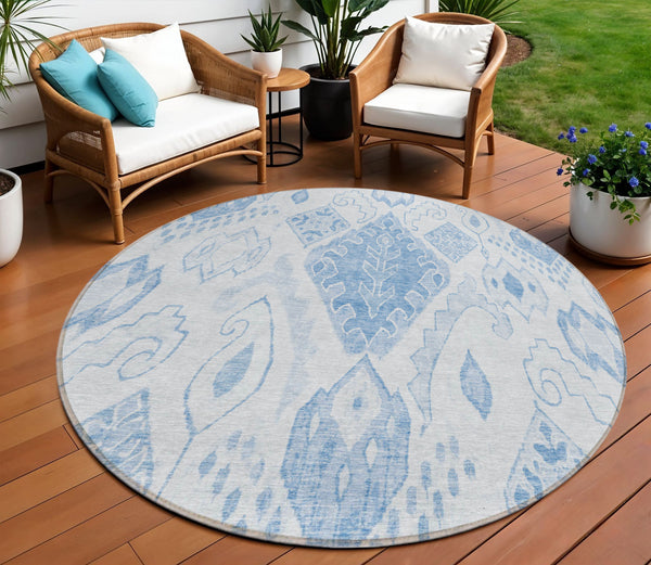 Homeroots 3' Inviting Artichoke Green Mint Ivory Moroccan Washable Area Rug For Indoor & Outdoor Spaces 8' Round Polyester 586458