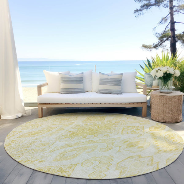 Homeroots 3' Inviting Artichoke Green Mint Ivory Moroccan Washable Area Rug For Indoor & Outdoor Spaces 8' Round Polyester 586464