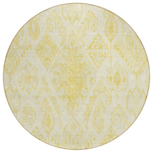 HomeRoots 5' Moroccan-Inspired Area Rug in Gold, Ivory, and Beige - Washable Indoor/Outdoor Elegance 8' Round 586464
