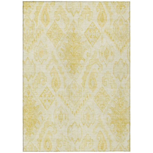 HomeRoots 5' Moroccan-Inspired Area Rug in Gold, Ivory, and Beige - Washable Indoor/Outdoor Elegance 8' X 10' 586465