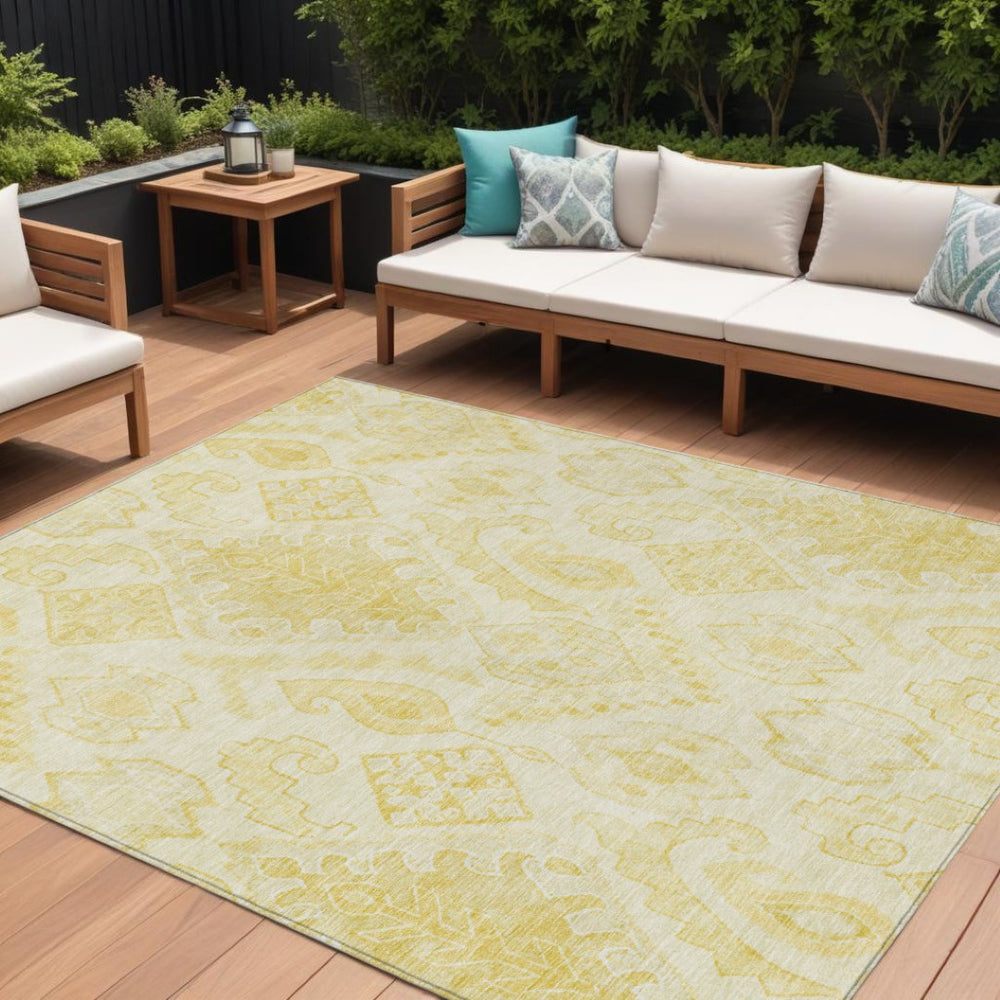 HomeRoots 9' Gold Ivory and Beige Moroccan Area Rug - Stylish, Durable, Washable for Indoor & Outdoor Spaces 9' X 12' 586466