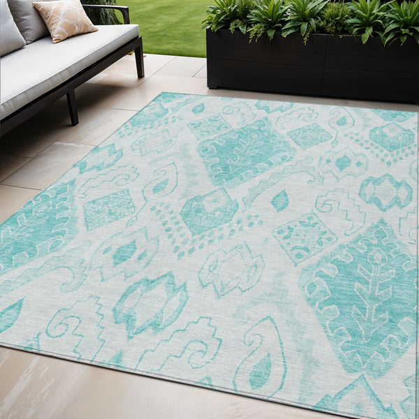 Homeroots 3' Inviting Artichoke Green Mint Ivory Moroccan Washable Area Rug For Indoor & Outdoor Spaces 5' X 8' Polyester 586481