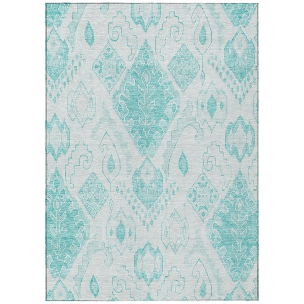 HomeRoots 5' Vibrant Teal Blue and Ivory Moroccan Area Rug - Washable, Durable, Indoor-Outdoor Versatility 5' X 8' 586481