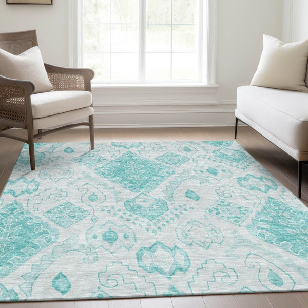 Homeroots 3' Inviting Artichoke Green Mint Ivory Moroccan Washable Area Rug For Indoor & Outdoor Spaces 5' X 8' Polyester 586481