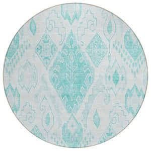 HomeRoots 5' Vibrant Teal Blue and Ivory Moroccan Area Rug - Washable, Durable, Indoor-Outdoor Versatility 8' Round 586482