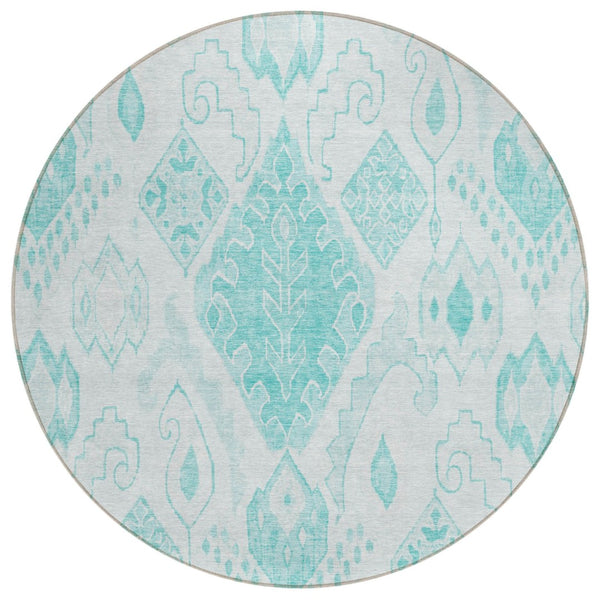 HomeRoots 5' Vibrant Teal Blue and Ivory Moroccan Area Rug - Washable, Durable, Indoor-Outdoor Versatility 8' Round 586482