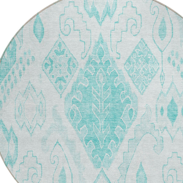 Homeroots 3' Inviting Artichoke Green Mint Ivory Moroccan Washable Area Rug For Indoor & Outdoor Spaces 8' Round Polyester 586482