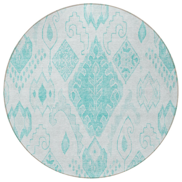 Homeroots 3' Inviting Artichoke Green Mint Ivory Moroccan Washable Area Rug For Indoor & Outdoor Spaces 8' Round Polyester 586482