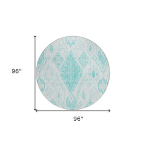 Homeroots 3' Inviting Artichoke Green Mint Ivory Moroccan Washable Area Rug For Indoor & Outdoor Spaces 8' Round Polyester 586482