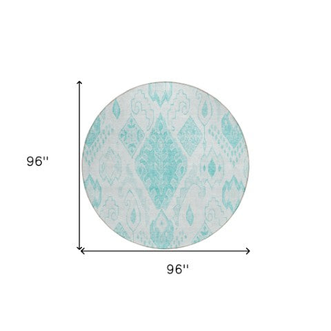 Homeroots 3' Inviting Artichoke Green Mint Ivory Moroccan Washable Area Rug For Indoor & Outdoor Spaces 8' Round Polyester 586482