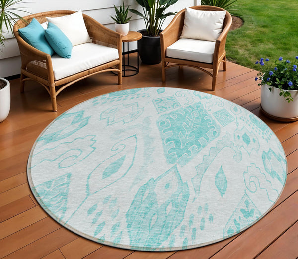 Homeroots 3' Inviting Artichoke Green Mint Ivory Moroccan Washable Area Rug For Indoor & Outdoor Spaces 8' Round Polyester 586482